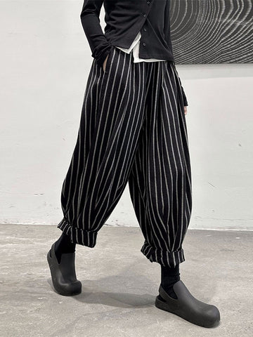 Harem Pants Loose High-Waisted Split-Joint Striped Patterns Pants Trousers
