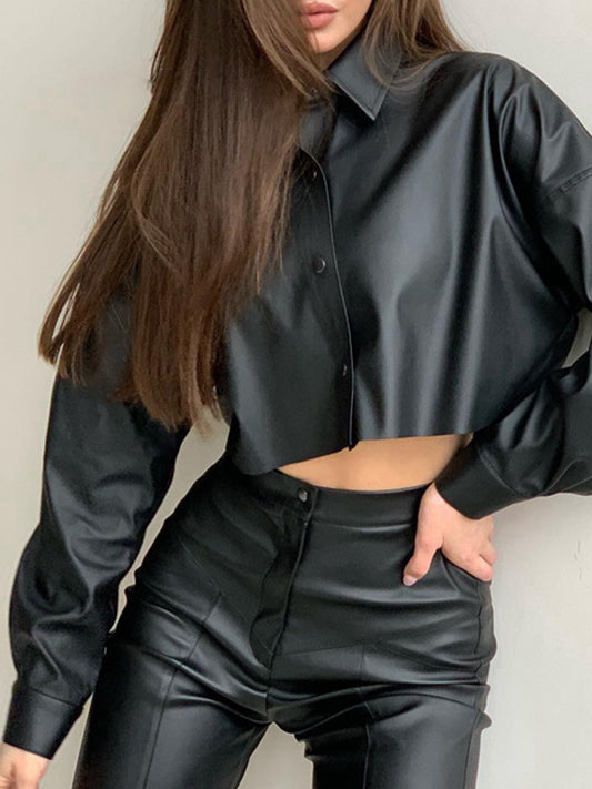 Long Sleeves Loose Buttoned Solid Color Lapel Blouses&Shirts Tops