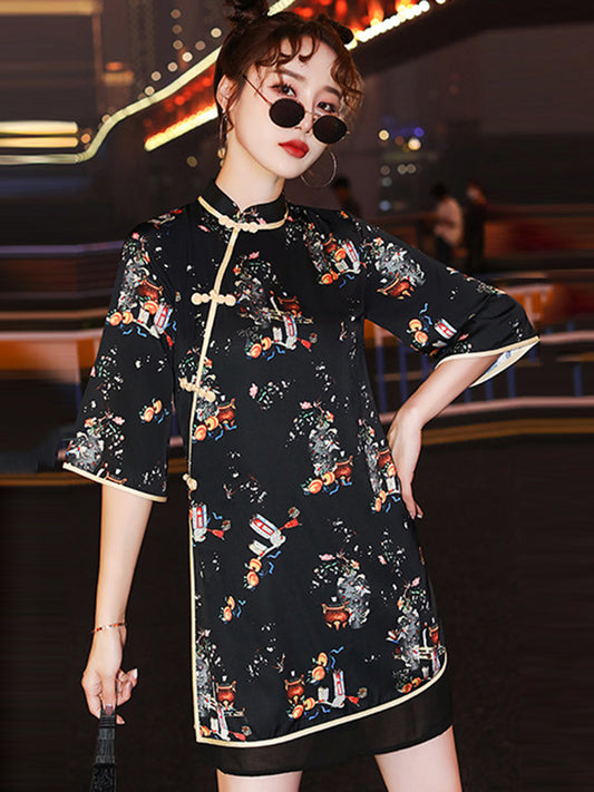 Vintage Artistic Retro Printes Short Cheongsams